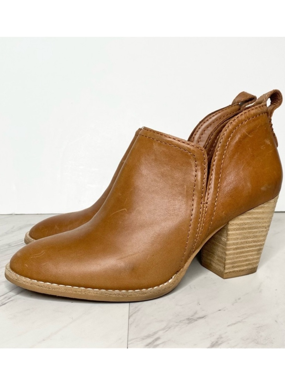 Jeffrey Campbell Rosalee Brown Leather Heeled Bootie 7 1/2